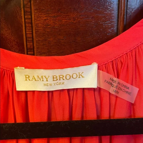Ramy Brook Vibrant Red Blouse with Embroidered Sleeves, MEDIUM - Picture 2 of 8